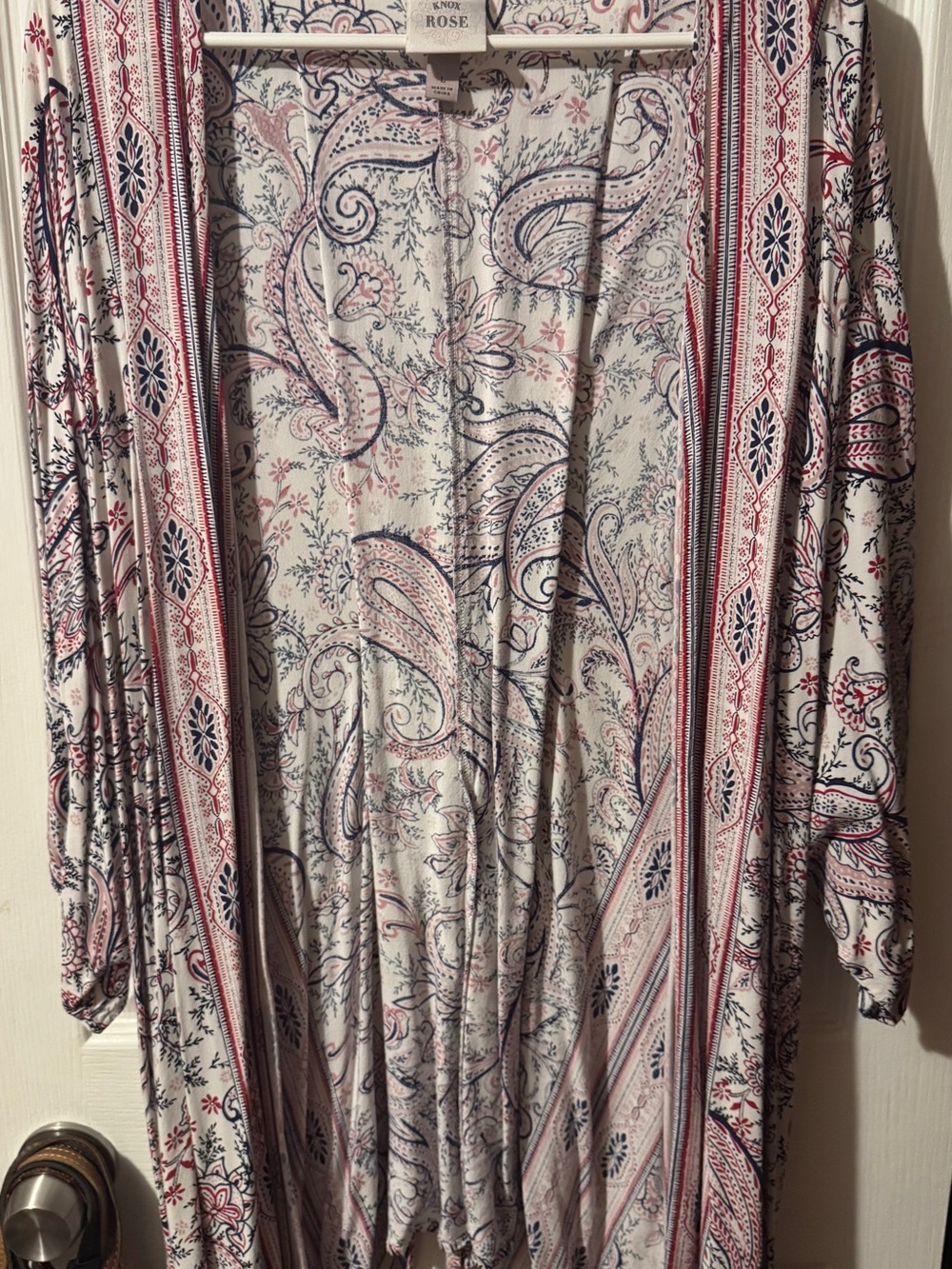 Knox Rose Ivory Paisley Open-Front Layering Cardigan